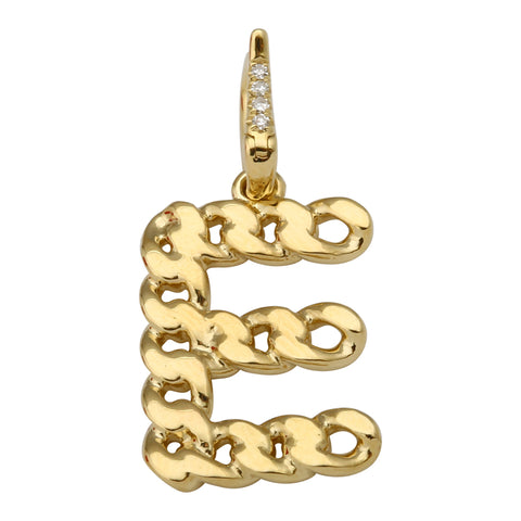 14Kt Chain Link & Diamonds Initial "E" Pendant
