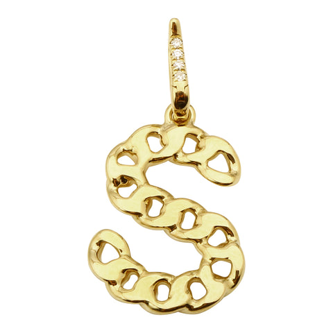 14Kt Chain Link & Diamonds Initial "S" Pendant
