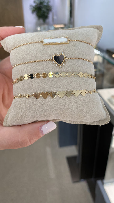 14Kt Diamond Bezeled White Enamel Bar Bracelet
