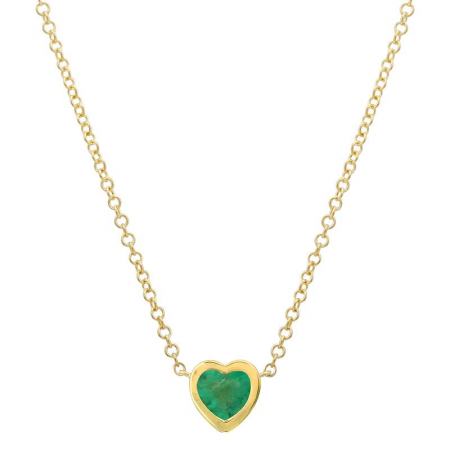 14Kt Bezeled Heart Emerald Necklace (Adjustable)