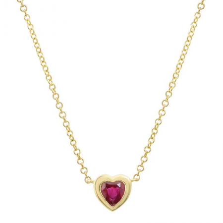 14Kt Bezeled Heart Ruby Necklace (Adjustable)