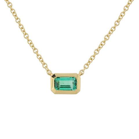 14Kt Emerald Cut Emerald Necklace (Adjustable)