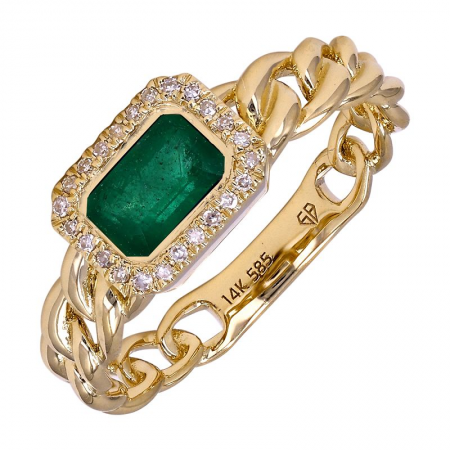 14Kt Emerald Cut Emerald Chain Link Ring