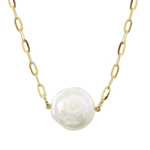 Freshwater Pearl Link Necklace in 14K Gold – 15mm