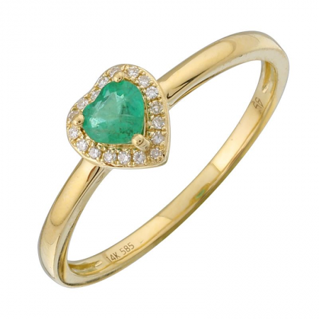 14Kt Diamond Bezeled Heart Emerald Ring