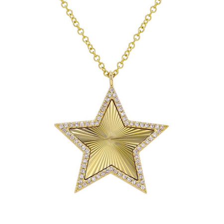 14Kt Diamond Bezeled Fluted Star Necklace