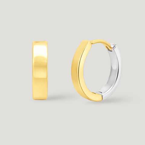 14K two-tone yellow and white gold huggie earrings polished finish