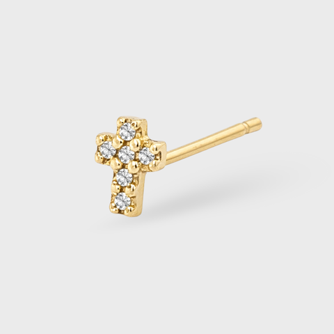 14K Yellow Gold zirconia cross piercing with zirconia, front view