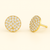 14K Yellow Gold Diamond Cluster Disc Stud Earrings featuring 74 round brilliant diamonds pavé-set on polished gold discs by Vaskia Jewelry