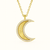 product shot of 14K yellow gold crescent moon necklace with pavé diamonds and fluted sunburst detailing.