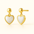 14K Yellow Gold Mother of Pearl Heart Dangle Earrings with polished finish and 9mm heart drops by Vaskia Jewelry