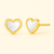 14K Yellow Gold Heart Stud Earrings with mother of pearl inlay, 8mm design by Vaskia Jewelry.