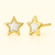 14K Yellow Gold Star Stud Earrings with mother of pearl inlay, 9mm screw-back design by Vaskia Jewelry.
