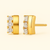 14K Yellow Gold Zirconia Bar Stud Earrings featuring princess-cut zirconia stones in a sleek geometric bar design, minimalist polished gold studs by Vaskia Jewelry.