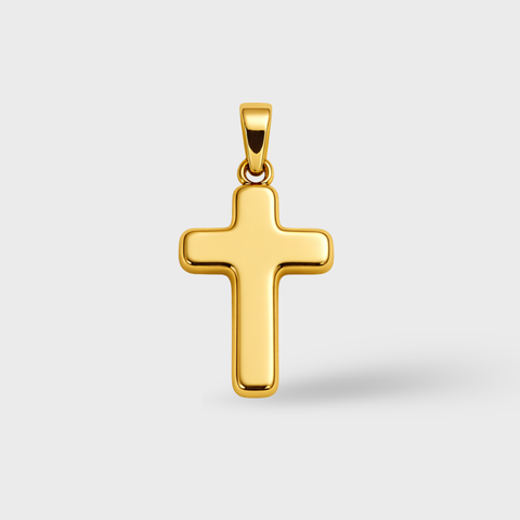 14K Yellow Gold convex cross pendant, front view