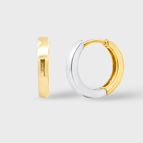 14K Yellow Gold two way huggie earrings, front view