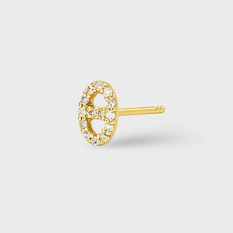 14K Yellow Gold diamond anchor link piercing with round white diamonds, front view