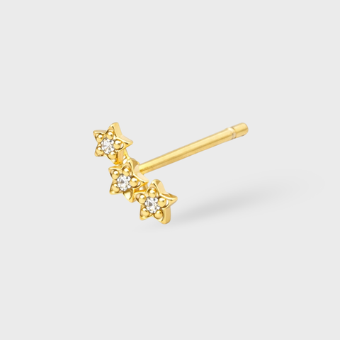 14K Yellow Gold diamond stars crawler piercing with round white diamonds, front view