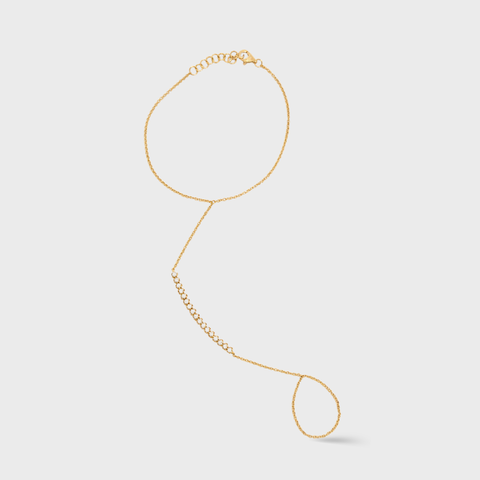 14K Yellow Gold diamond hand chain bracelet 14k gold - 0.21 carats with round white diamonds, front view