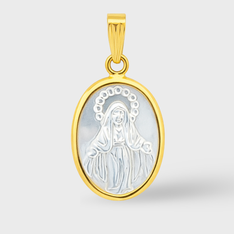 large miraculous medal mother of pearl pendant gold catholic medal with pearl inlay