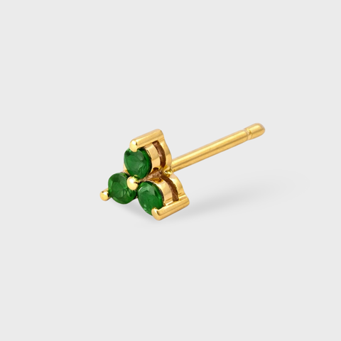 14K Yellow Gold emerald trio piercing with emerald, front view