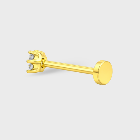 14K Yellow Gold double cubic zirconia piercing with zirconia, side view