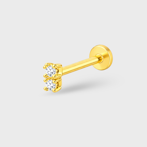 14K Yellow Gold double cubic zirconia piercing with zirconia, front view