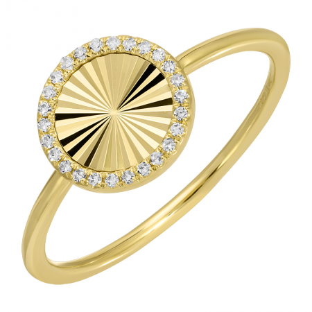 14Kt Diamon Bezeled Fluted Disc Ring