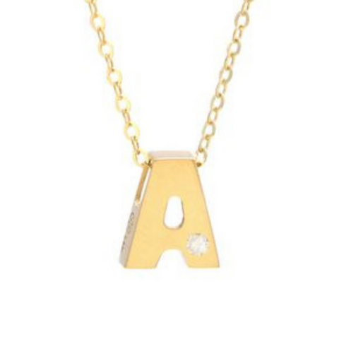 14Kt Single Diamond Initial "A" Necklace (Adjustable Length)
