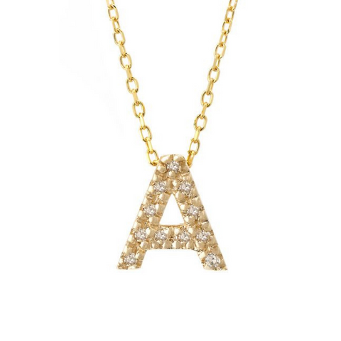 14Kt Diamond Initial "A" Necklace (Adjustable Length)