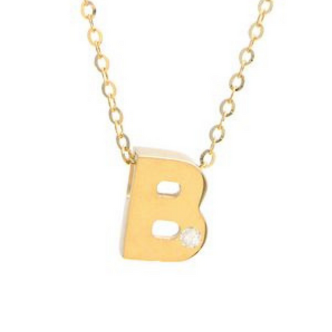 14Kt Single Diamond Initial "B" Necklace (Adjustable Length)