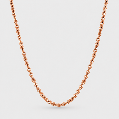 18K Italian rose gold cable chain necklace adjustable from 14 inch to 16 inch by Vaskia Jewelry.