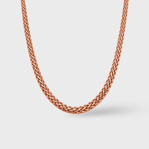 18K Rose Gold flat fish tail chain, front view