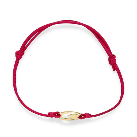 9Kt Moon Disc Pink Leather Bracelet