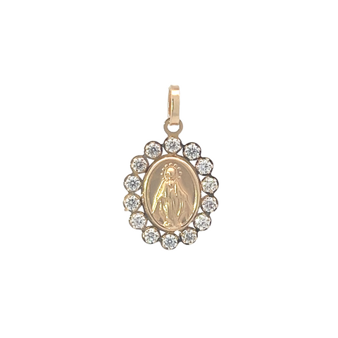 14Kt Cubic Zirconia Bezeled Miraculous Medal 12mm/0.47in