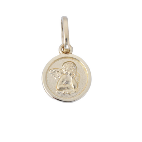 Mini Cherub Medal Pendant in 14K Gold - 8mm