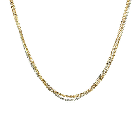 18K Yellow Gold 18kt yellow white & rose gold 3 chain necklace (adjustable), front view