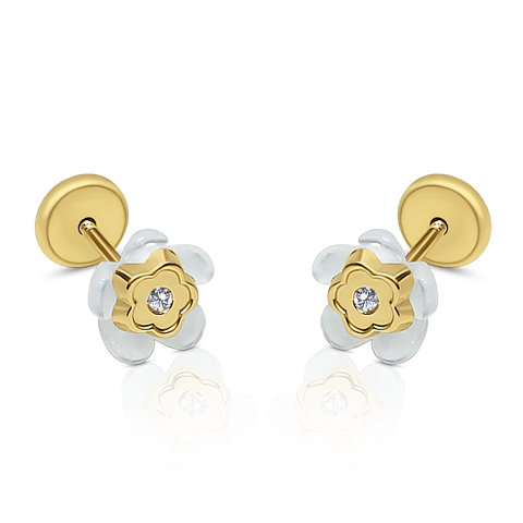 18K Gold Mother of Pearl Stud Earrings – Hypoallergenic