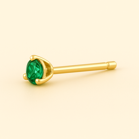 14K Emerald Stud Piercing – Round 3.4mm Gemstone