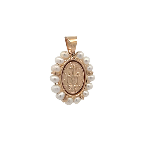 14Kt Small Pearl Bezeled Miraculous Medal 14mm/0.55in