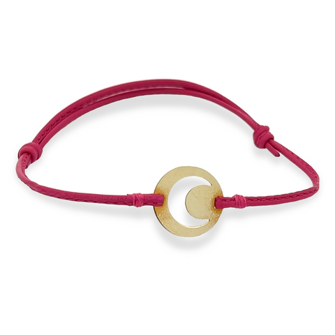 9Kt Moon Disc Pink Leather Bracelet