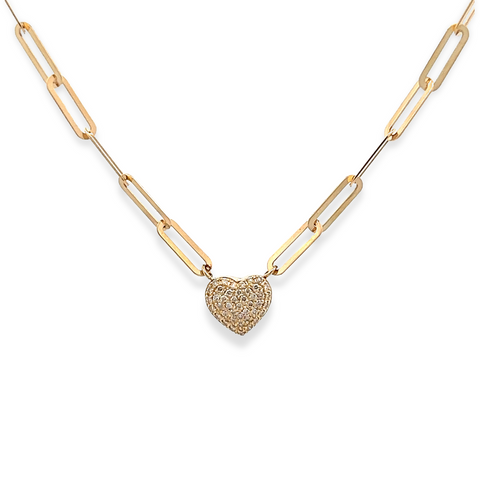 14Kt Diamond Heart Paper Clip Necklace