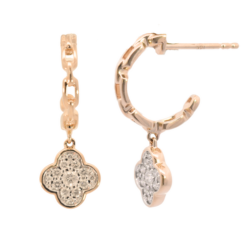 14Kt Dangling Diamond Clover Earrings