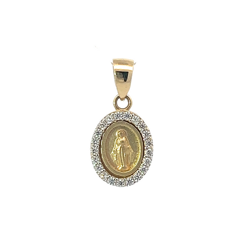 14Kt Cubic Zirconia Bezeled Miraculous Medal 10mm/0.39in