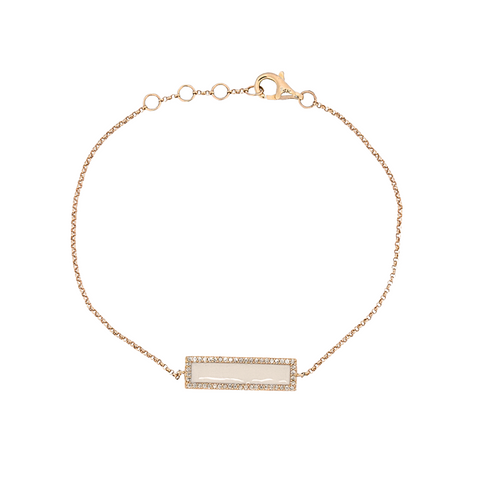 14Kt Diamond Bezeled White Enamel Bar Bracelet