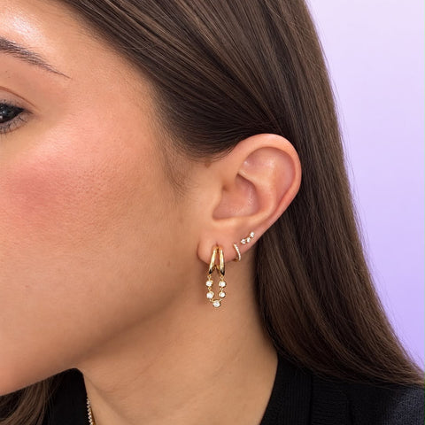 Diamond Double Hoop Drop Earrings in 14K Yellow Gold