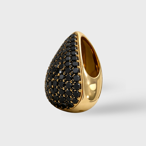 14K Yellow Gold black diamond teardrop rondelle 14k gold - 0.15 carats with round white diamonds, front view