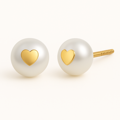 14Kt Heart Incrusted Pearl Earring – 7mm, Screw Back