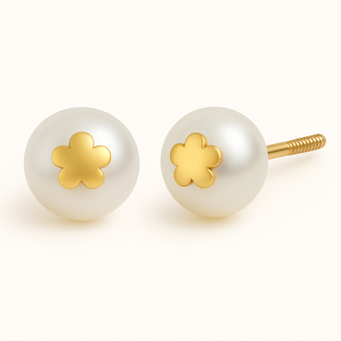 14Kt Flower Incrusted Pearl Earring