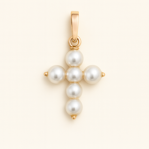 14Kt Mini Pearl Cross